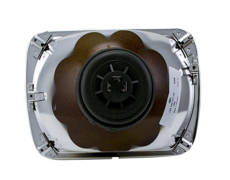 Hella Headlight with HB2 Bulb Type, Chrome/Black Housing, 12V, SAE Approved