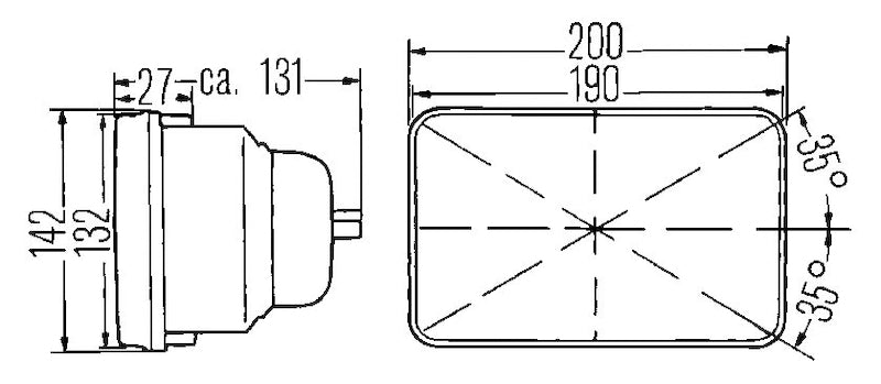 Hella Headlight with HB2 Bulb Type, Chrome/Black Housing, 12V, SAE Approved