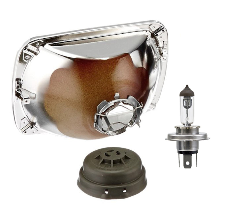 Hella Headlight with HB2 Bulb Type, Chrome/Black Housing, 12V, SAE Approved