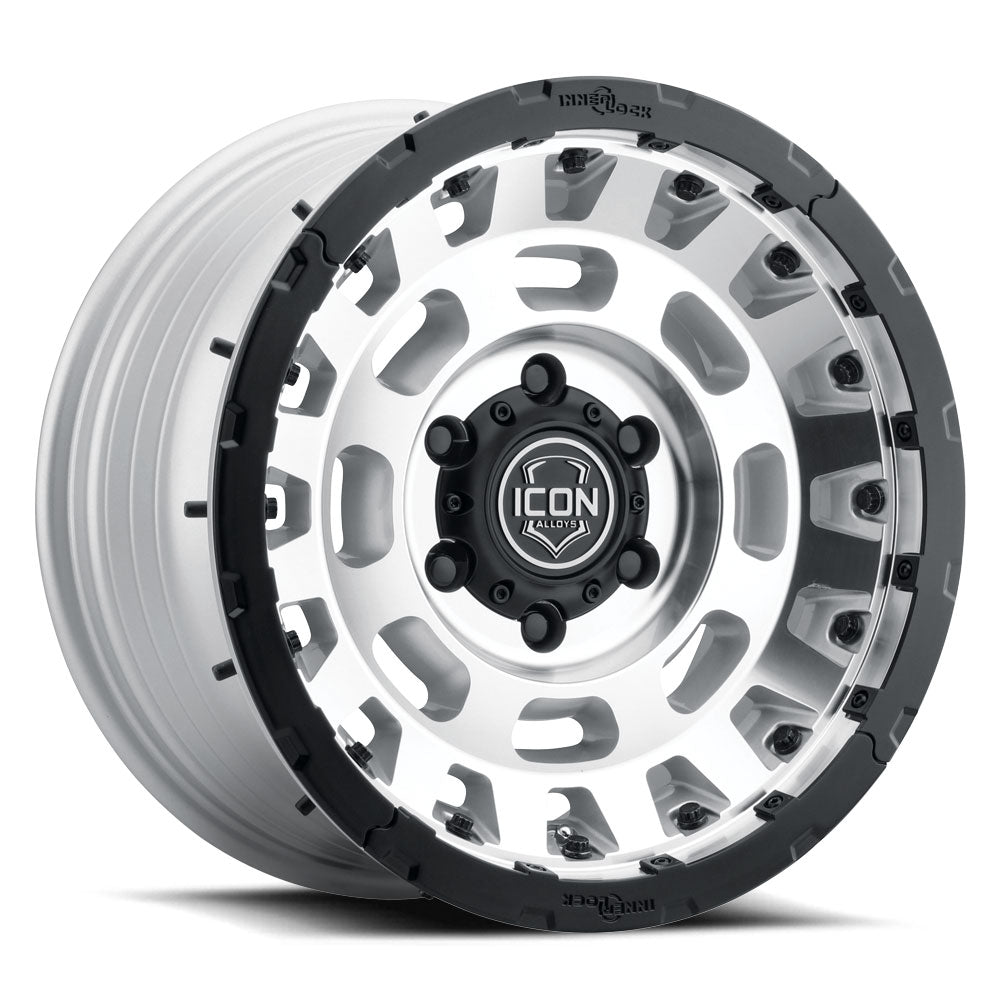 ICON Alloys Hammer Pro, Silver Machined, 17 x 8.5 / 5 x 5, -6mm Offset, 4.5" BS