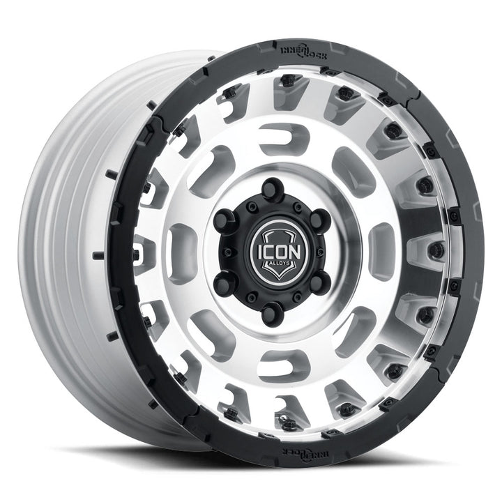 ICON Alloys Hammer Pro, Silver Machined, 17 x 8.5 / 5 x 5, -6mm Offset, 4.5" BS