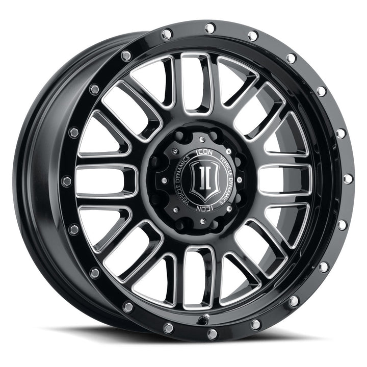 ICON Alloys Alpha, Gloss Black, Milled Windows, 20 x 9 / 8x180, 12mm Offset, 5.5" Backspace