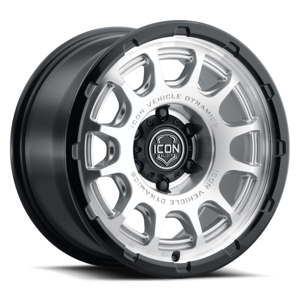 ICON Alloys Rancho, Silver Machined w/ Gloss Black Lip, 17 x 8.5 / 5 x 150, 25mm Offset, 5.75" Backspace