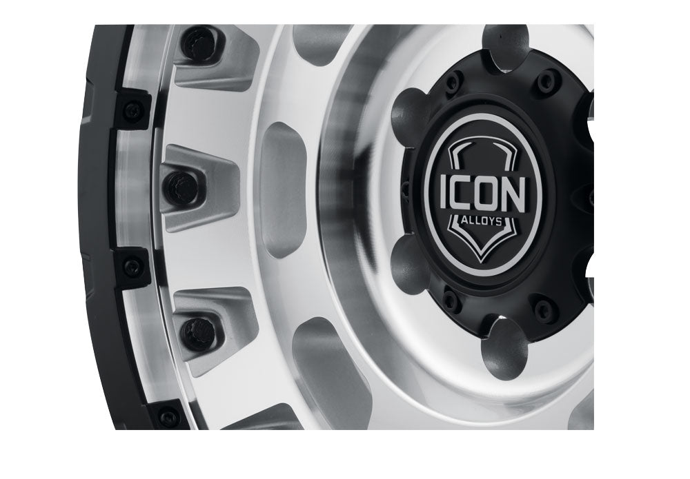 ICON Alloys Hammer Pro, Silver Machined, 17 x 8.5 / 5 x 5, -6mm Offset, 4.5" BS