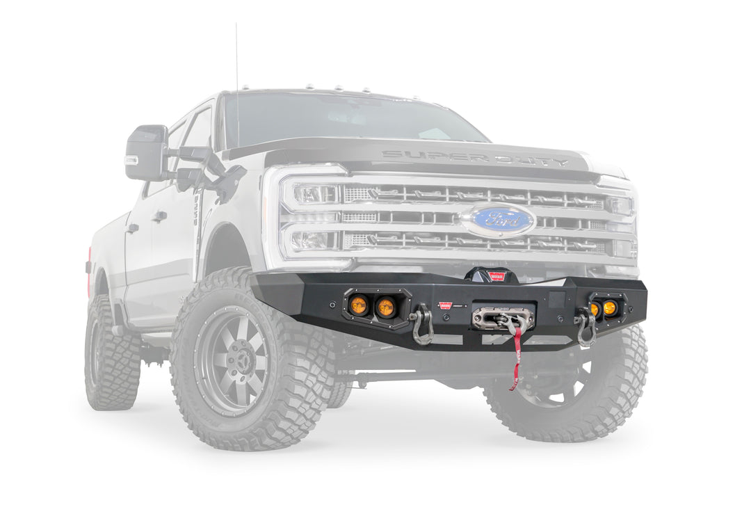 Warn Ascent Bumper Without Guard for Ford Super Duty 2023+ — Steel Off-Road Front Bumper with Winch Mount and Lighting Ports