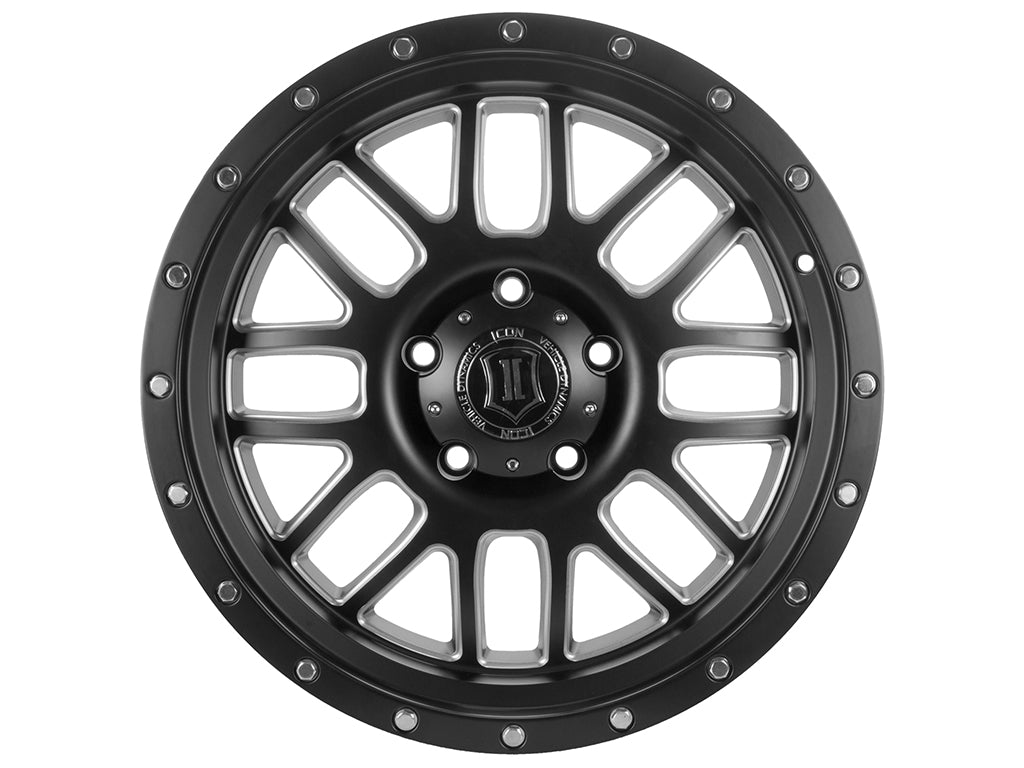 ICON Alloys Alpha, Satin Black, Milled Windows, 20 x 9 / 8x180, 12mm Offset, 5.5" Backspace