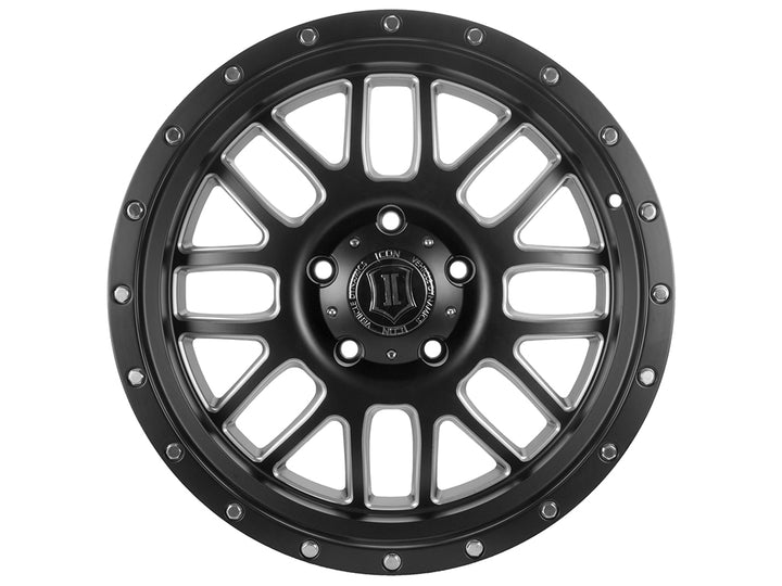 ICON Alloys Alpha, Satin Black, Milled Windows, 20 x 9 / 8x180, 12mm Offset, 5.5" Backspace