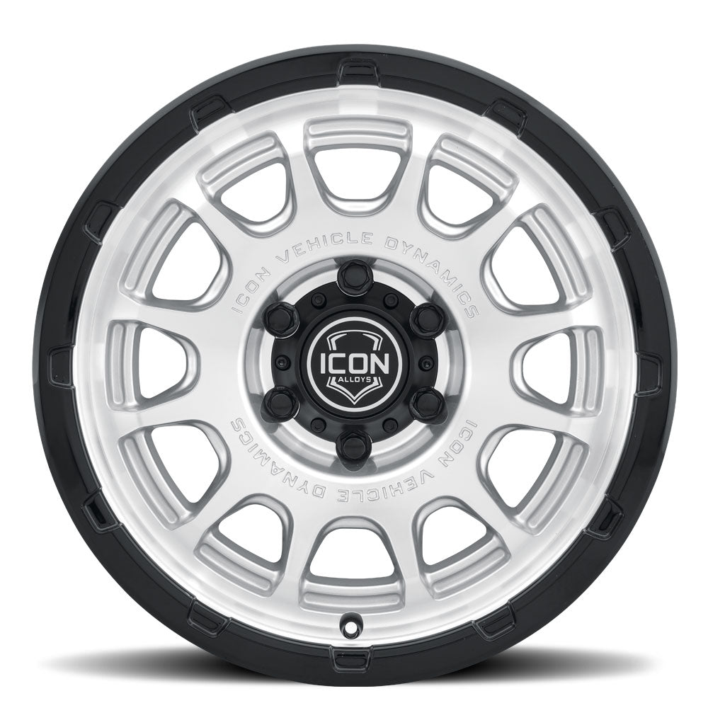 ICON Alloys Rancho, Silver Machined w/ Gloss Black Lip, 17 x 8.5 / 6 x 5.5, 25mm Offset, 5.75" Backspace
