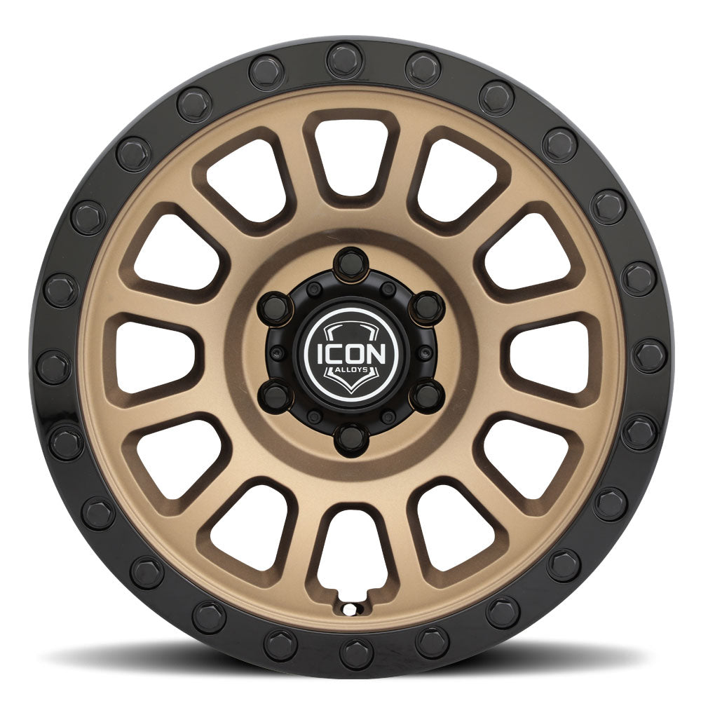 ICON Alloys Hulse, Satin Bronze w/ Gloss Black Lip & Bolts, 18 x 9 / 6 x 5.5, 0mm Offset, 5" Backspace
