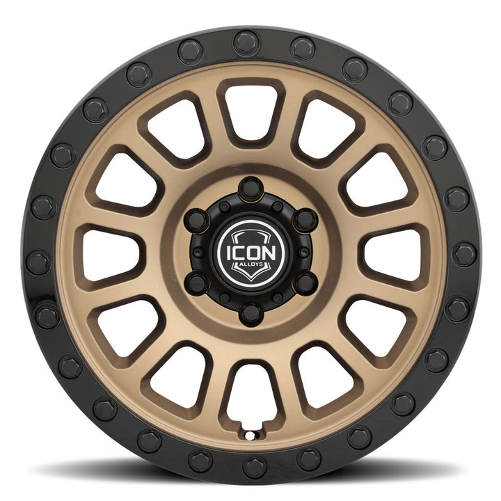 ICON Alloys Hulse, Satin Bronze w/ Gloss Black Lip & Bolts, 18 x 9 / 6 x 5.5, 0mm Offset, 5" Backspace