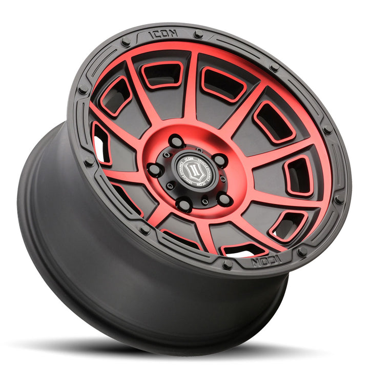 ICON Alloys Victory, Satin Black w/Red, 17 x 8.5 / 6 x 135, 6mm Offset, 5" BS