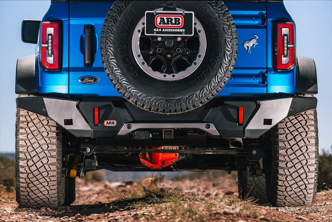 ARB 5680010B Rear Bumper for Ford Bronco – Steel Textured Black with Recovery Points and OE Tow Bar Compatibility
