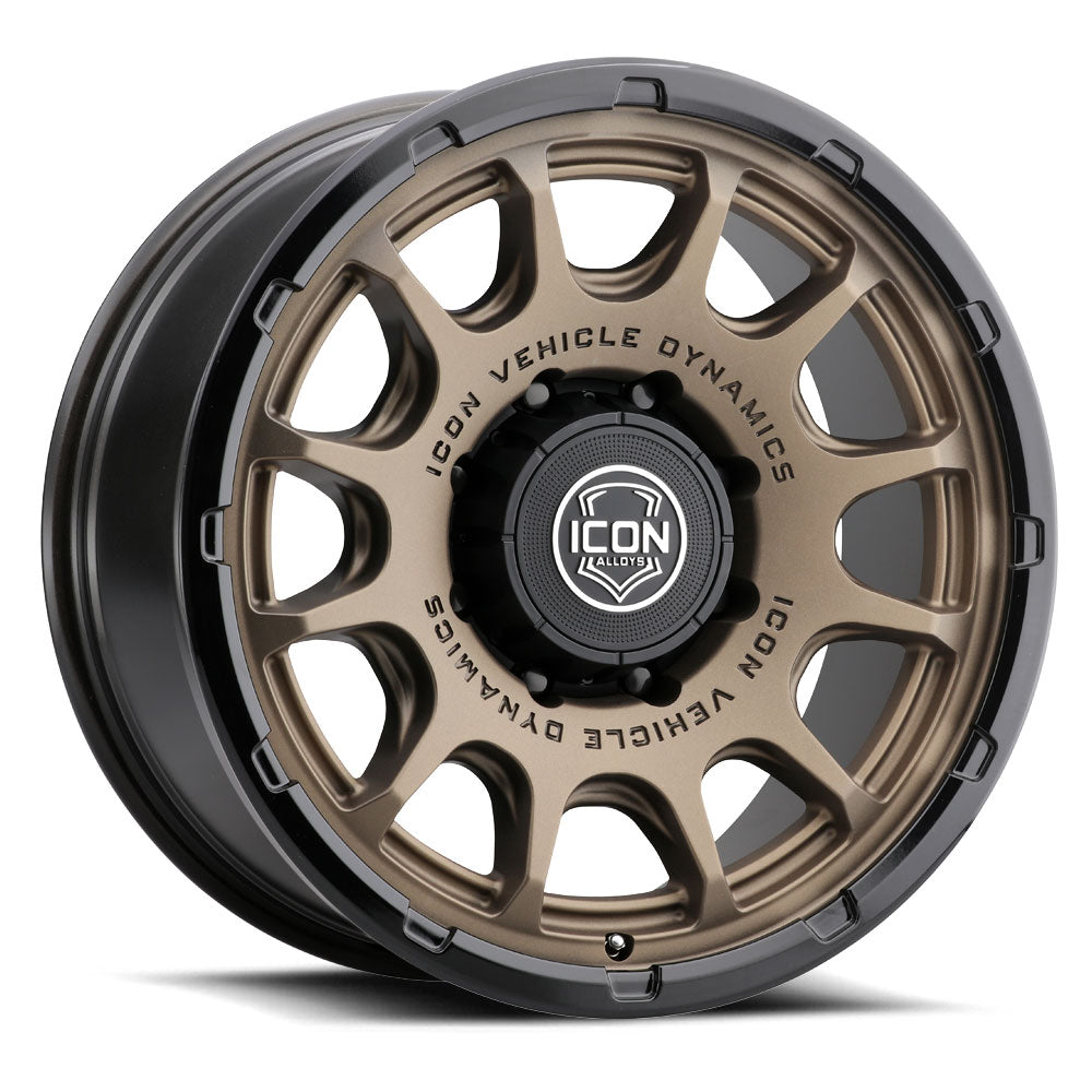 ICON Alloys Rancho, Satin Bronze w/ Gloss Black Lip, 20 x 9 / 8 x 6.5, 12mm Offset, 5.5" Backspace