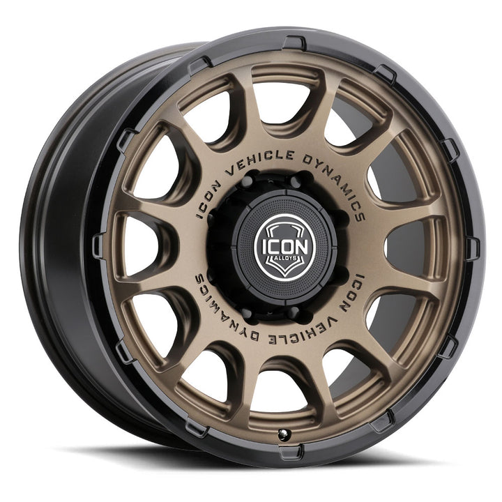 ICON Alloys Rancho, Satin Bronze w/ Gloss Black Lip, 20 x 9 / 8 x 6.5, 12mm Offset, 5.5" Backspace