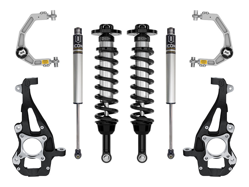 ICON 2021-2026 Ford F-150 4WD, 3.5-4.5" Lift, Stage 1 Suspension System, Billet