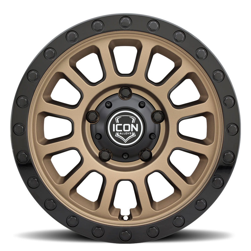 ICON Alloys Hulse, Satin Bronze w/ Gloss Black Lip & Bolts, 18 x 9 / 5 x 150, 25mm Offset, 6" Backspace