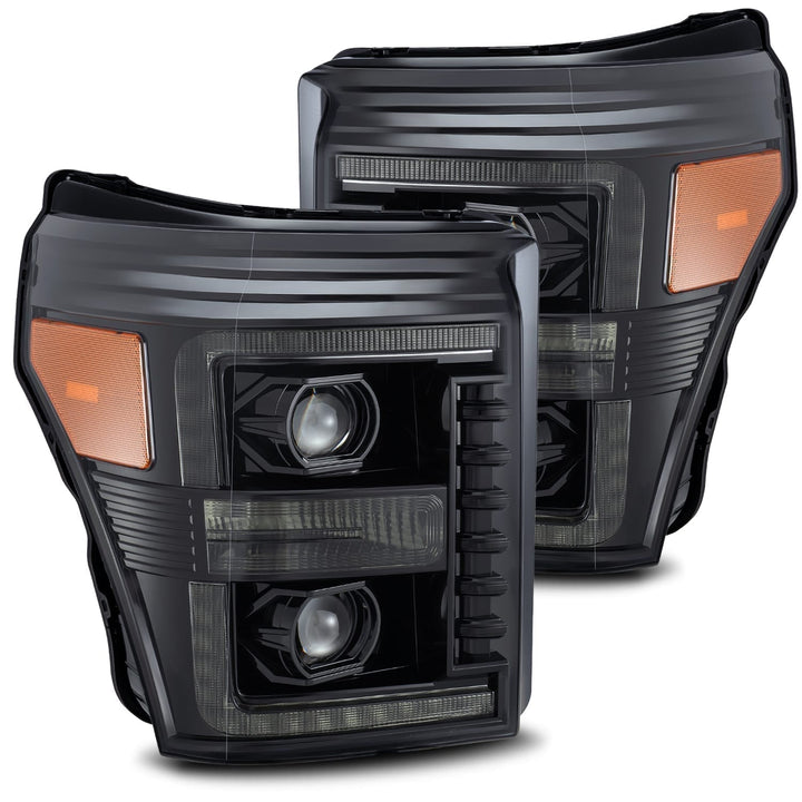 AlphaRex LED Projector Headlights Plank Style Design Midnight Black for Ford Super Duty (2012-2014)