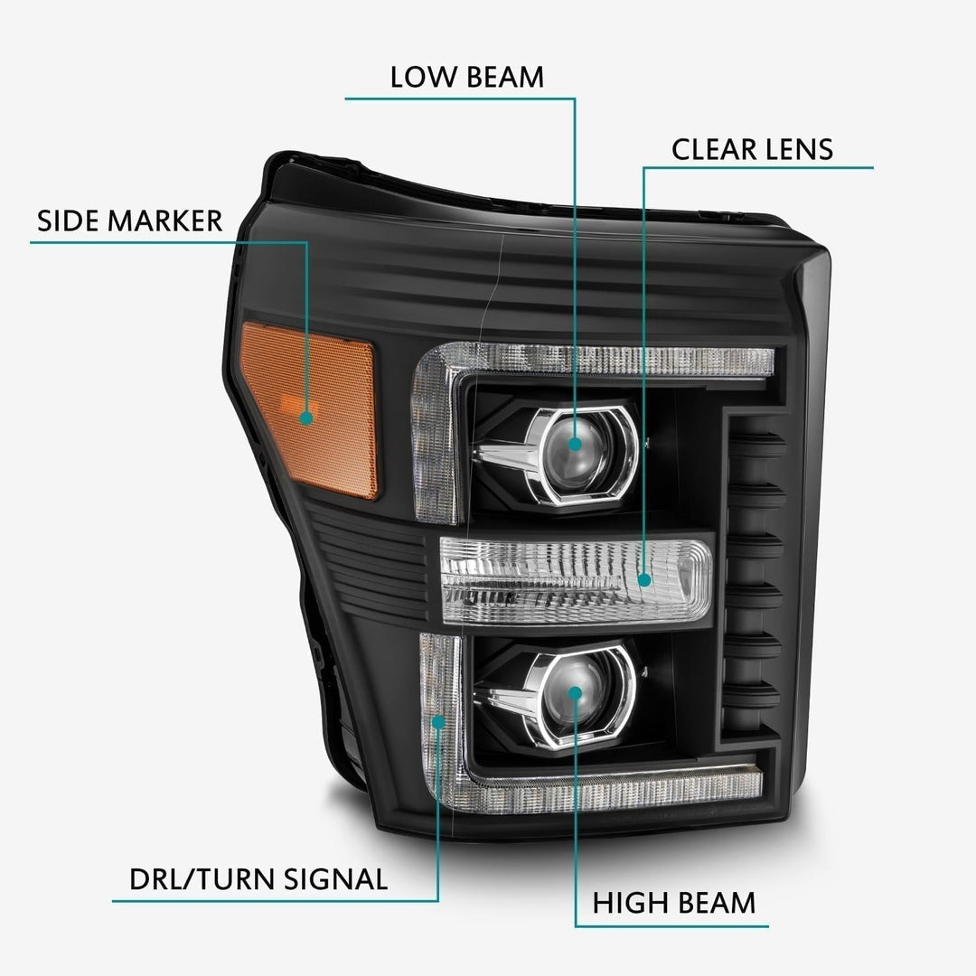 AlphaRex LUXX-Series LED Projector Headlights for Ford Super Duty 2012-2014, Black Plank Style Design