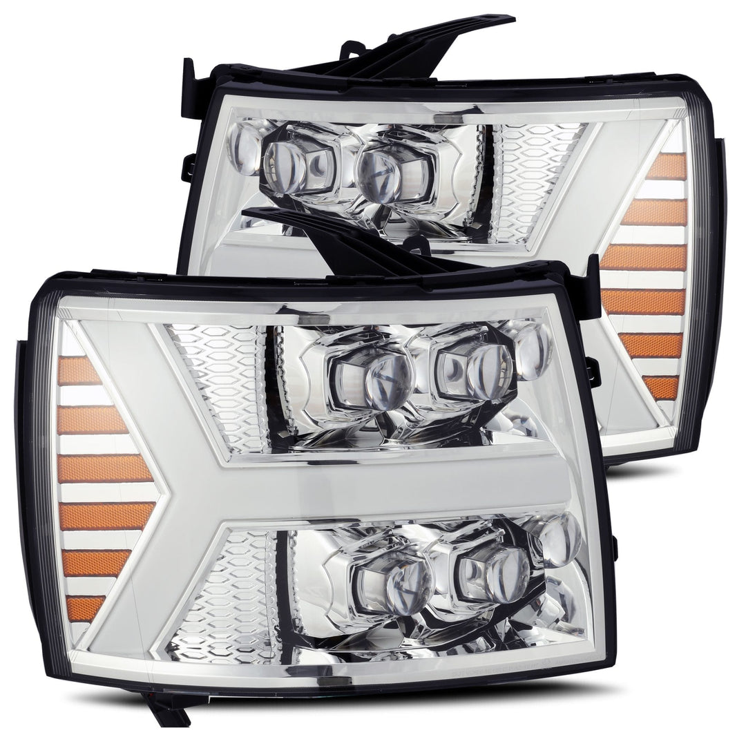 AlphaRex Nova-Series LED Projector Headlights for Chevy Silverado 1500, 2500 & 3500 – Plank Style Chrome Design