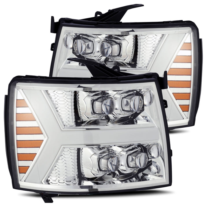 AlphaRex Nova-Series LED Projector Headlights for Chevy Silverado 1500, 2500 & 3500 – Plank Style Chrome Design