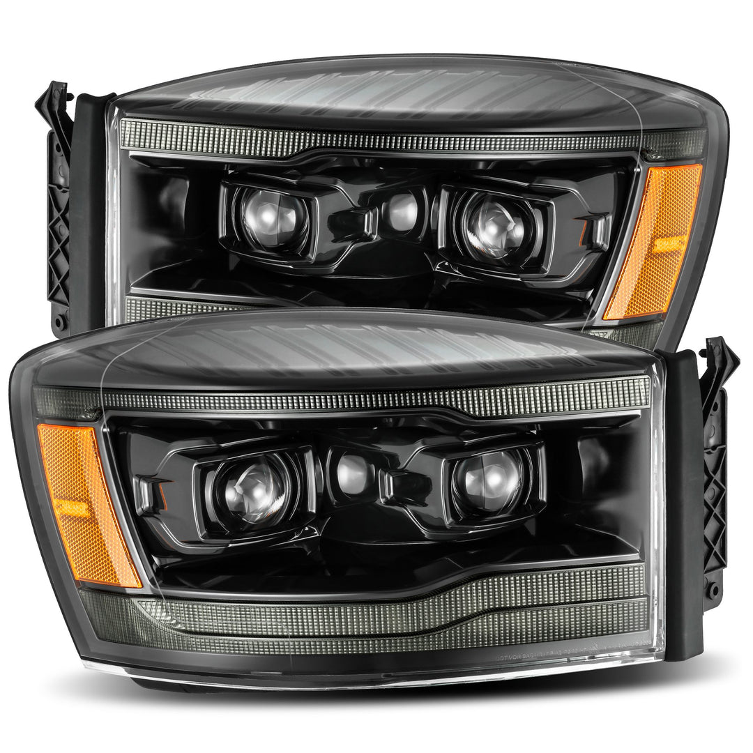 AlphaRex Luxx-Series Projector Headlights Alpha-Black for Dodge Ram 1500-2500-3500 (2006-2009)