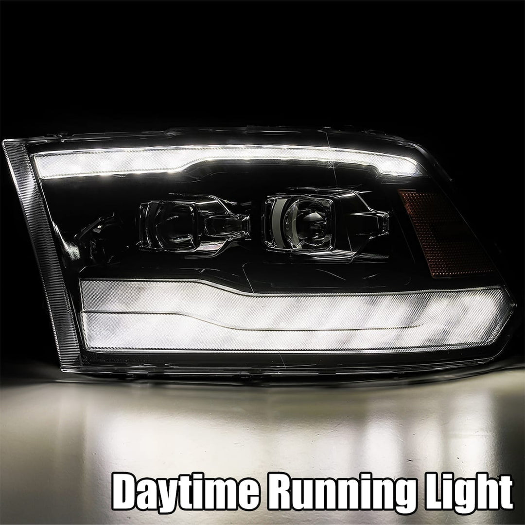 AlphaRex LED Projector Headlights in Alpha-Black for Ram 1500, 2500, and 3500 (2012-2013)