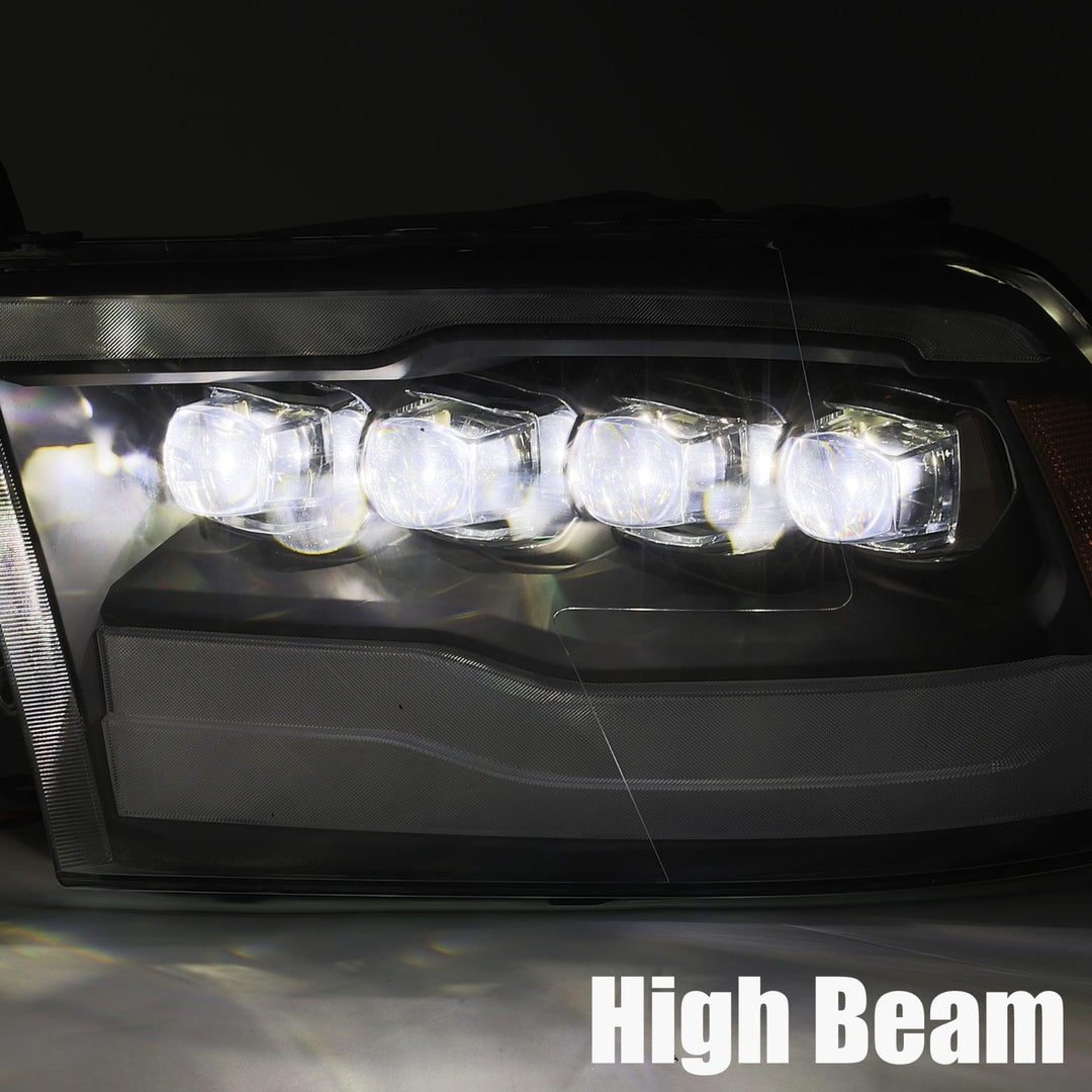 AlphaRex LED Projector Headlights Plank Style Design Midnight Black for Ram 1500, 2500, 3500 2012-2013