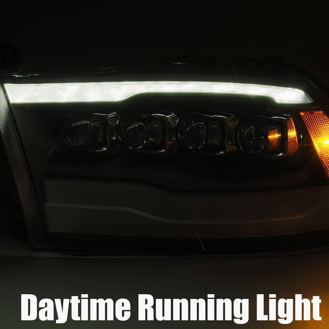 AlphaRex LED Projector Headlights Plank Style Design Midnight Black for Ram 1500, 2500, 3500 2012-2013