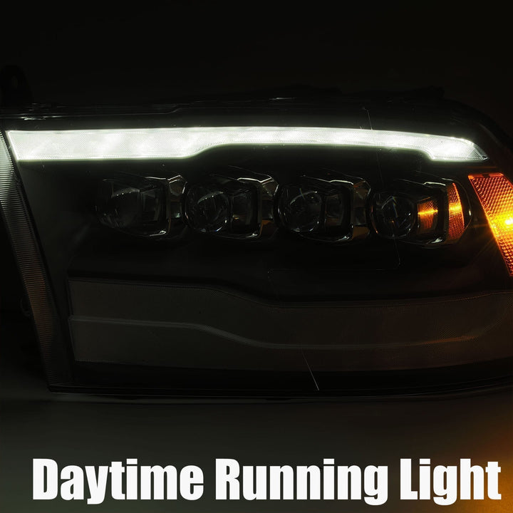AlphaRex LED Projector Headlights Plank Style Design Midnight Black for Ram 1500, 2500, 3500 2012-2013