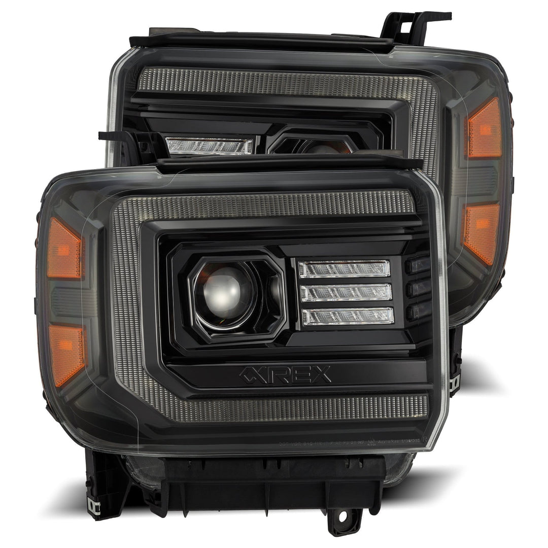 AlphaRex Luxx-Series Projector Headlights for GMC Sierra 1500, 2500 HD & 3500 HD – Alpha Black with Activation Light, DRL & Sequential Signal