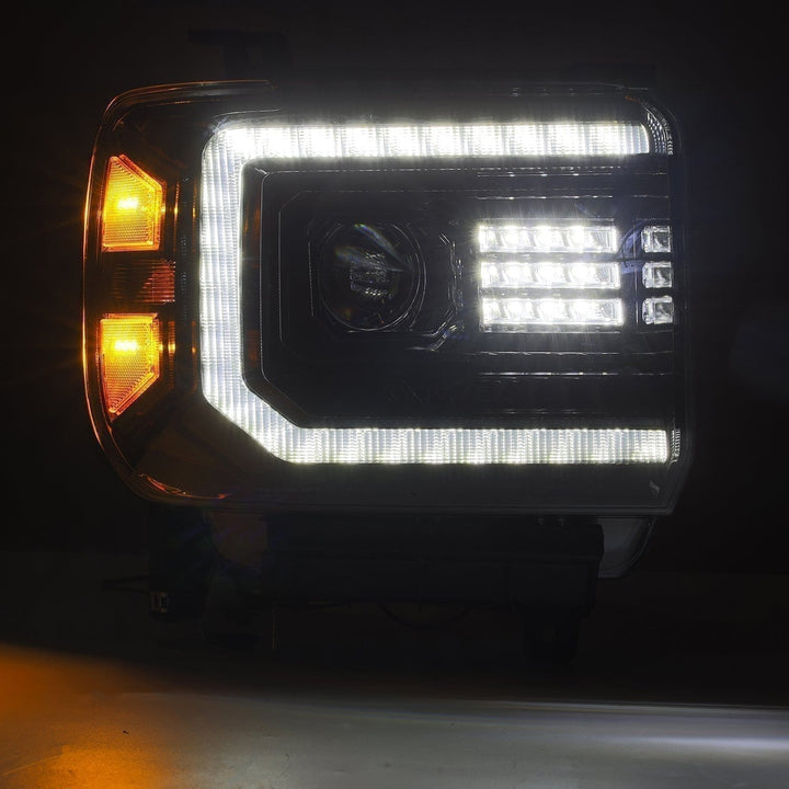 AlphaRex Luxx-Series Projector Headlights for GMC Sierra 1500, 2500 HD & 3500 HD – Alpha Black with Activation Light, DRL & Sequential Signal