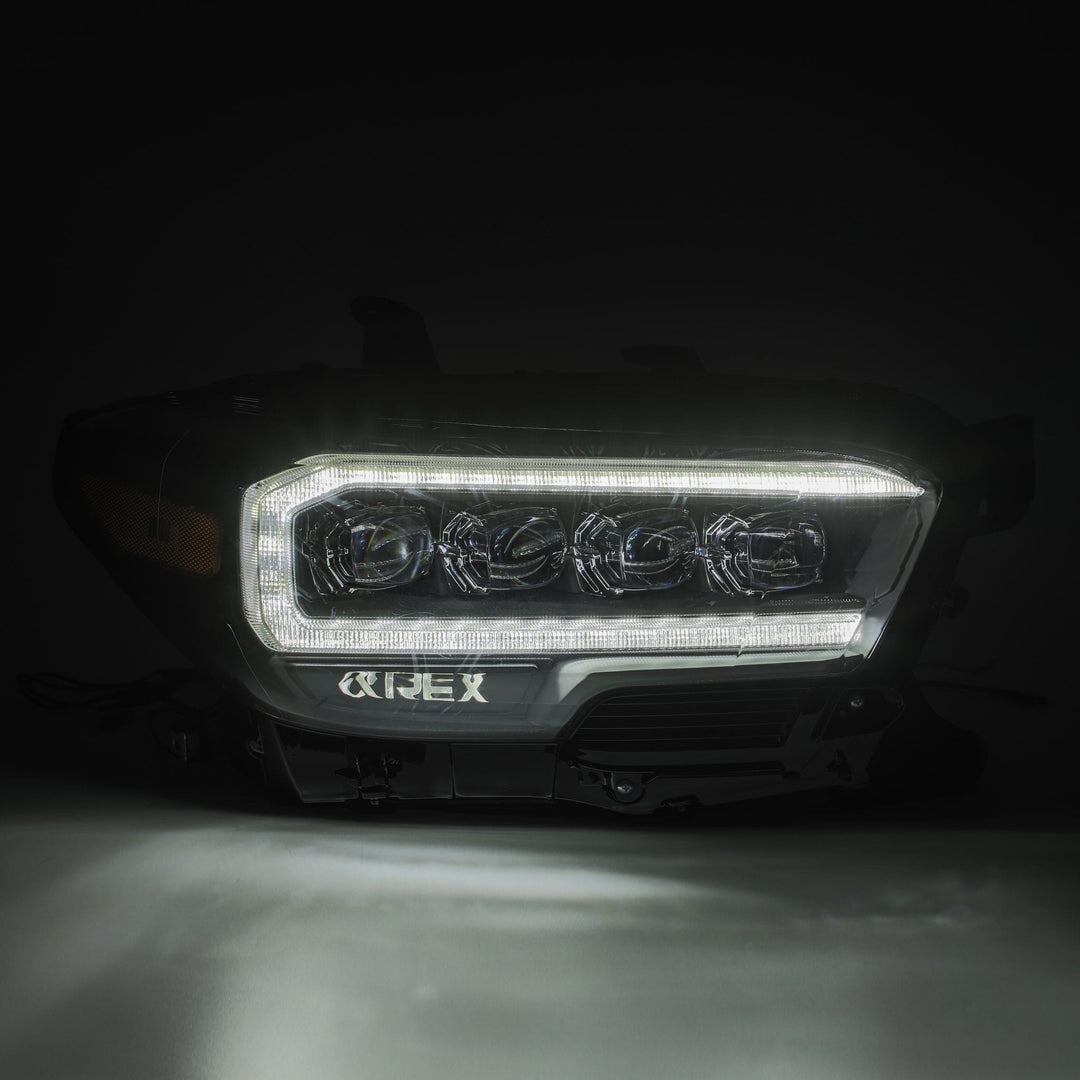 AlphaRex LED Projector Headlights for Toyota Tacoma - Plank Style Midnight Black with Ice Cube 3D Projectors