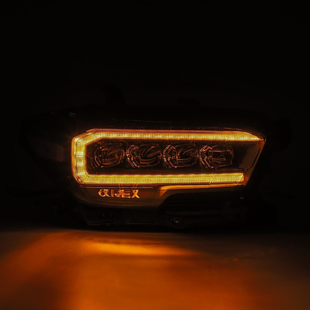 AlphaRex LED Projector Headlights for Toyota Tacoma - Plank Style Midnight Black with Ice Cube 3D Projectors