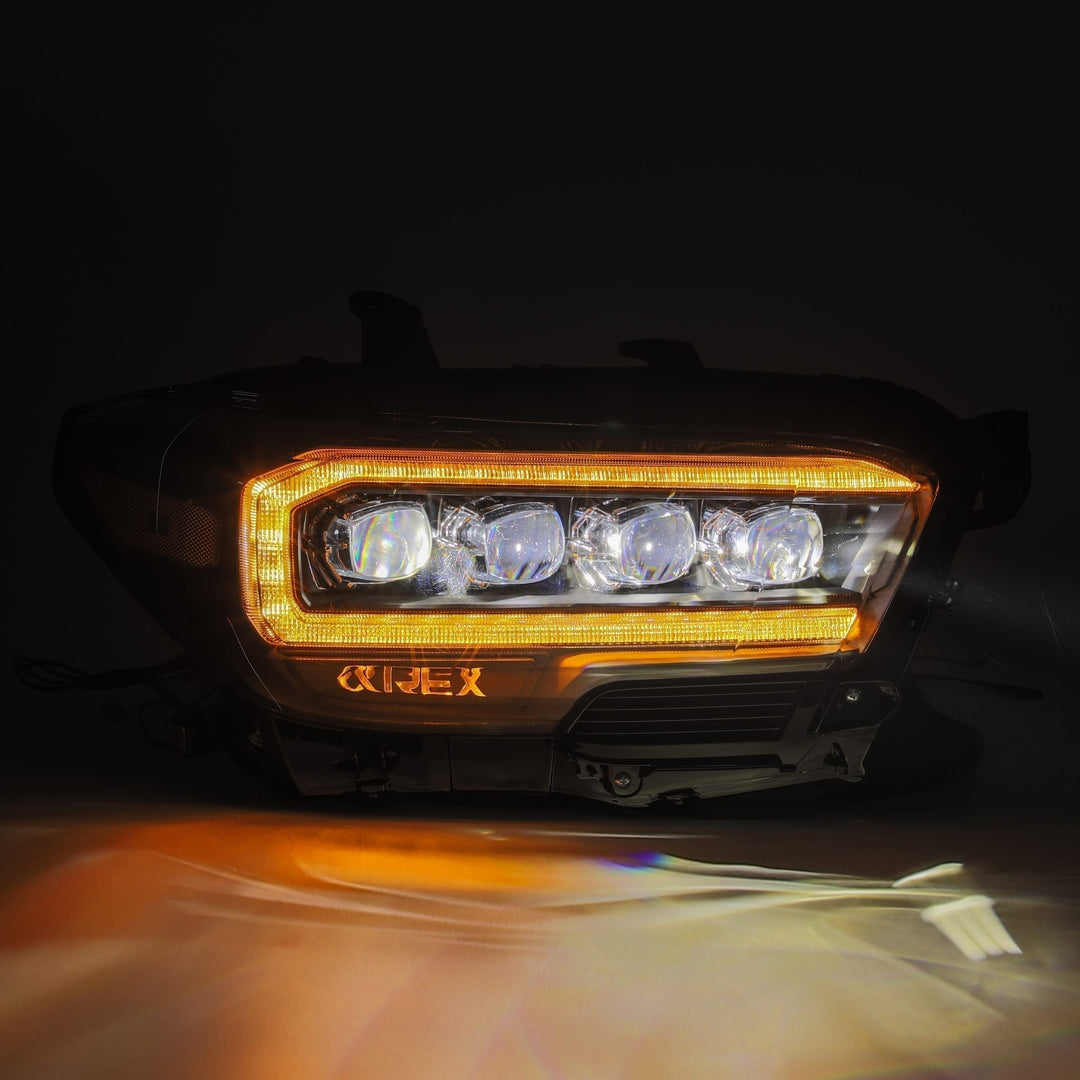 AlphaRex LED Projector Headlights for Toyota Tacoma - Plank Style Midnight Black with Ice Cube 3D Projectors