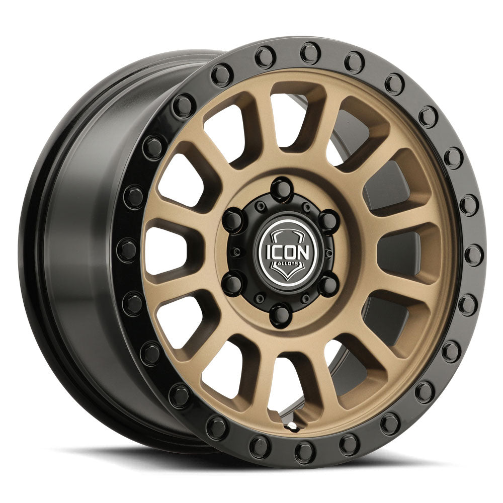 ICON Alloys Hulse, Satin Bronze w/ Gloss Black Lip & Bolts, 17 x 8.5 / 6 x 5.5, 25mm Offset, 5.75" Backspace