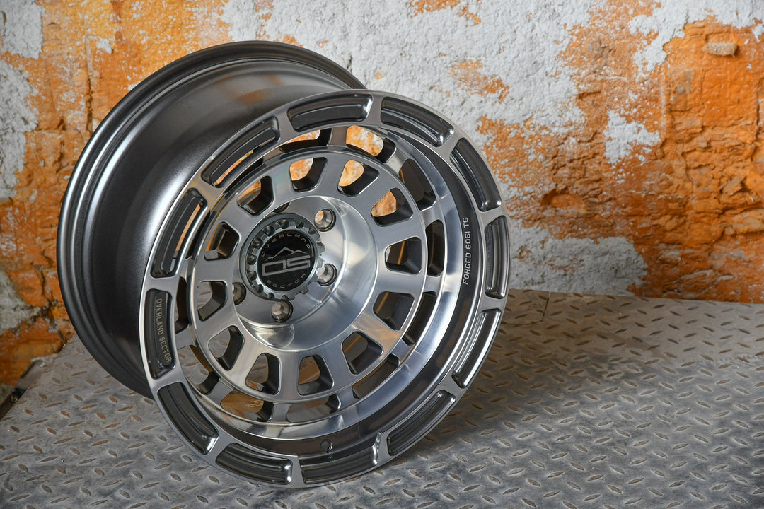 Overland Sector Badlander Forged 17x9 -12 6x139.7mm 106.1mm Gloss Gun Metal Machined Face by Overland Sector | KOVA Offroad