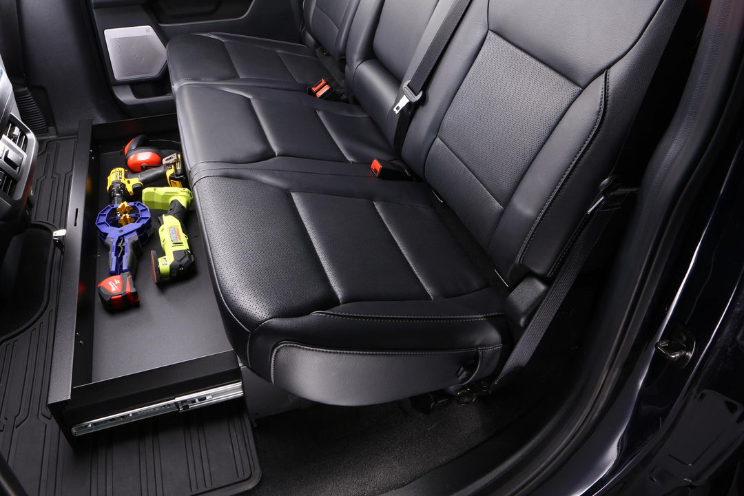 Tuffy Security Products Rear Underseat Drawer for Ford F-150, F-250, Chevy Silverado & GMC Sierra - Steel Lockable Storage Solution