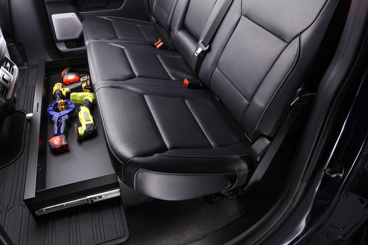 Tuffy Security Products Rear Underseat Drawer for Ford F-150, F-250, Chevy Silverado & GMC Sierra - Steel Lockable Storage Solution