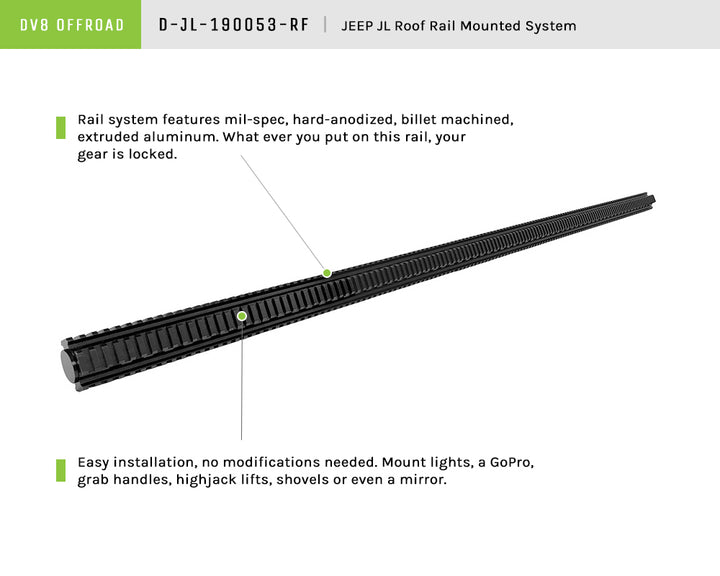 2018-2025 Jeep Gladiator JT Wrangler JL JLU DV8 Offroad Roof Rail Mounted System