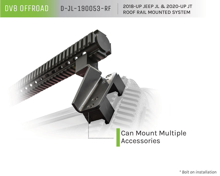 2018-2025 Jeep Gladiator JT Wrangler JL JLU DV8 Offroad Roof Rail Mounted System