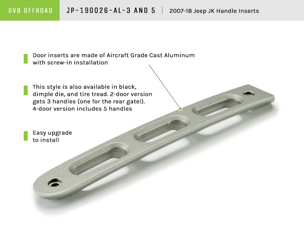 2007-2018 Jeep Wrangler JK 2-Door DV8 Offroad Handle Inserts Silver