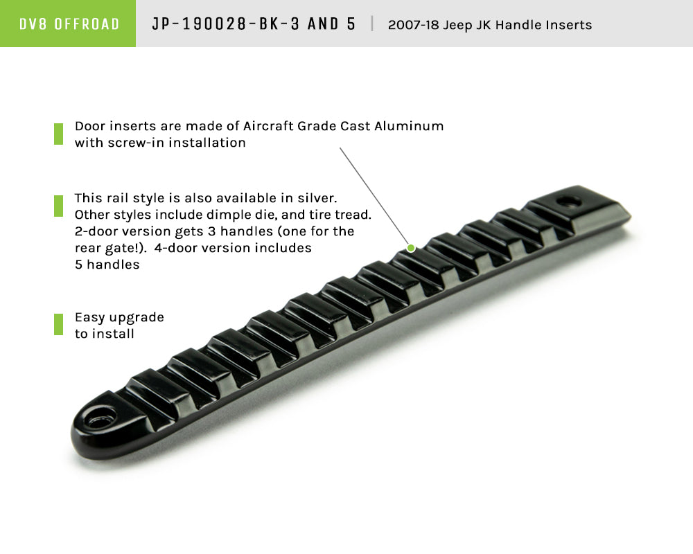 2007-2018 Jeep Wrangler JKU 2-Door DV8 Offroad Door Handle Inserts 3 pcs Black