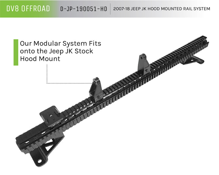 2007-2018 Jeep Wrangler JK JKU DV8 Offroad Hood Mounted Rail System