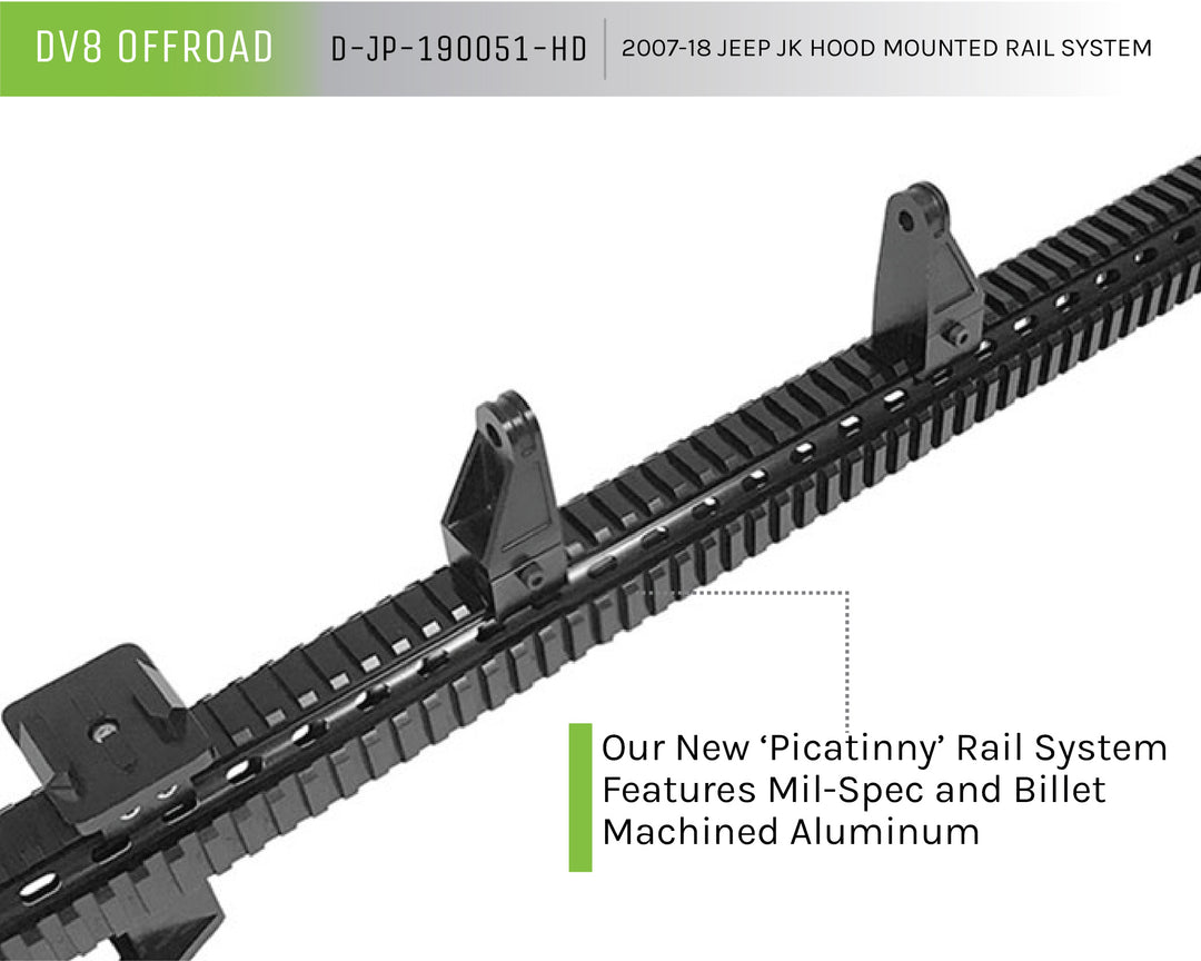 2007-2018 Jeep Wrangler JK JKU DV8 Offroad Hood Mounted Rail System