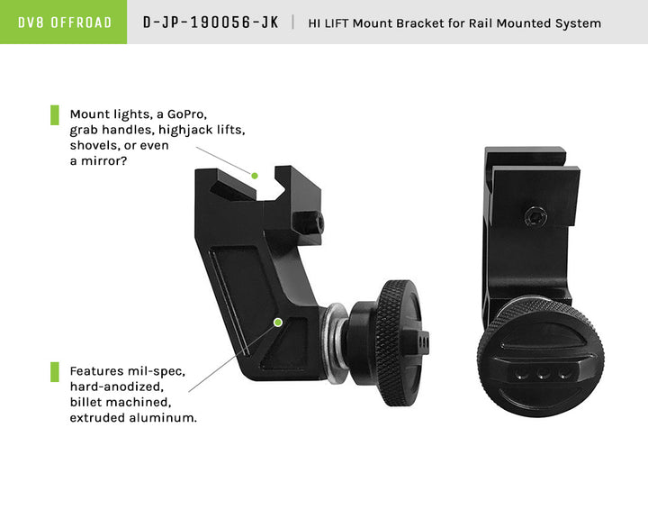 2007-2024 Jeep Wrangler, Gladiator Hi Lift Mount Bracket For Picatinny Rail System - Closeout