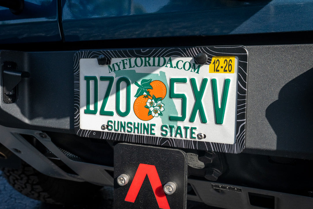 Topo Map Slim License Plate Frame - Black, Pair by StickerFab | KOVA Offroad