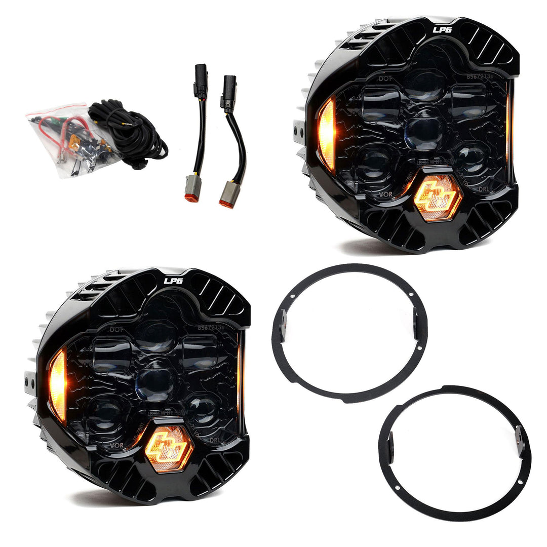 Baja Designs DOT LP6 LED Headlight Kit for Jeep Wrangler JK (2007-2018) - Factory Replacement with Amber Daytime Running Lights