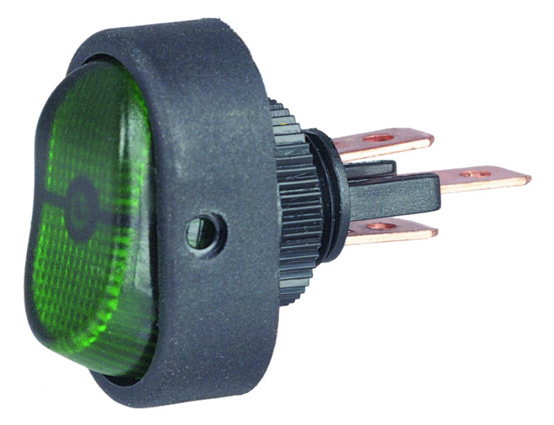 Hella H61920001 Green Illuminated Rocker Switch with Changeover Contact - 24V, 5A