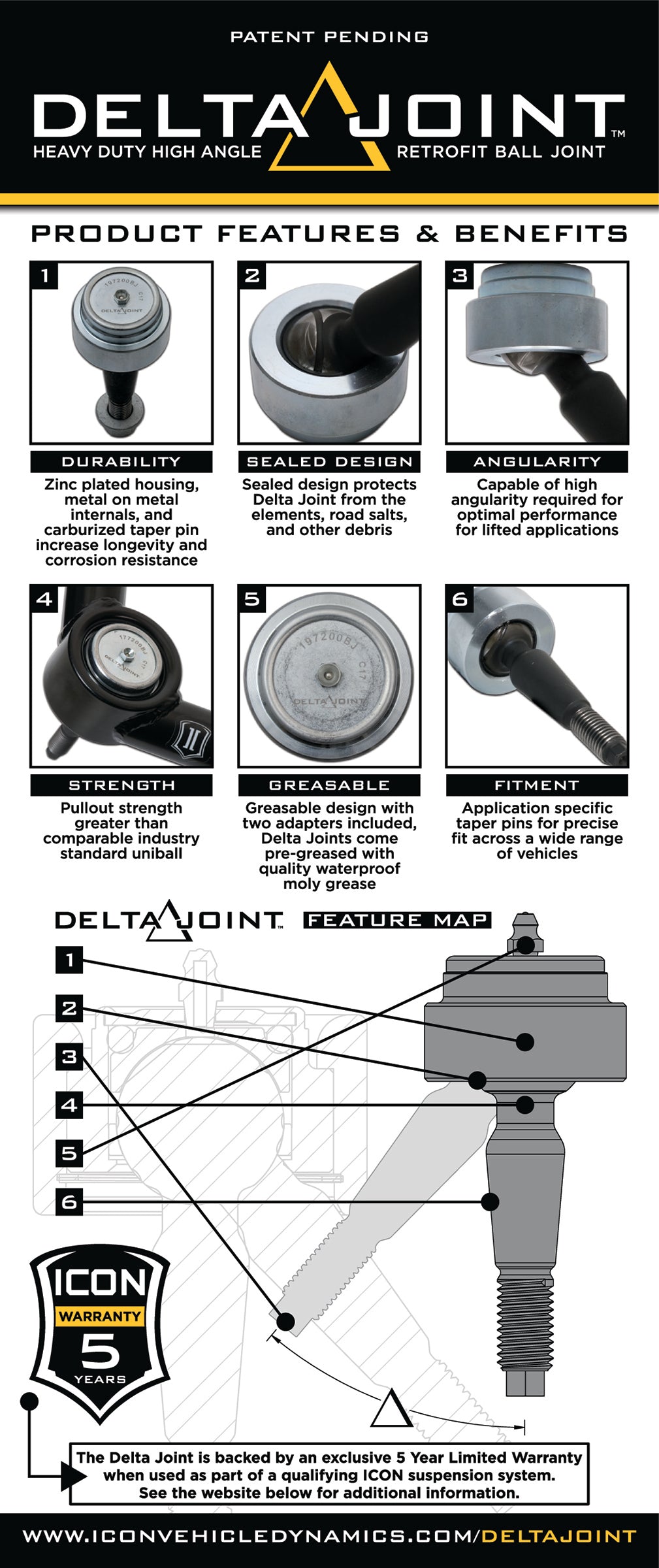 ICON Vehicle Dynamics 58550DJ Billet Front Upper Control Arm Kit with Delta Joint for Toyota Tacoma 2005-2023