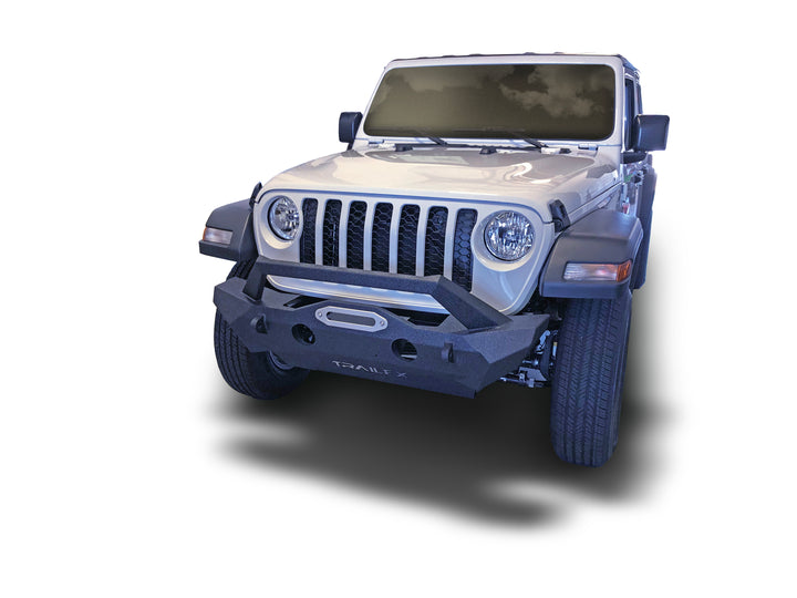 TrailFX JL08T One-Piece Steel Bumper with Grille Guard and Winch Mount for Jeep Wrangler and Gladiator